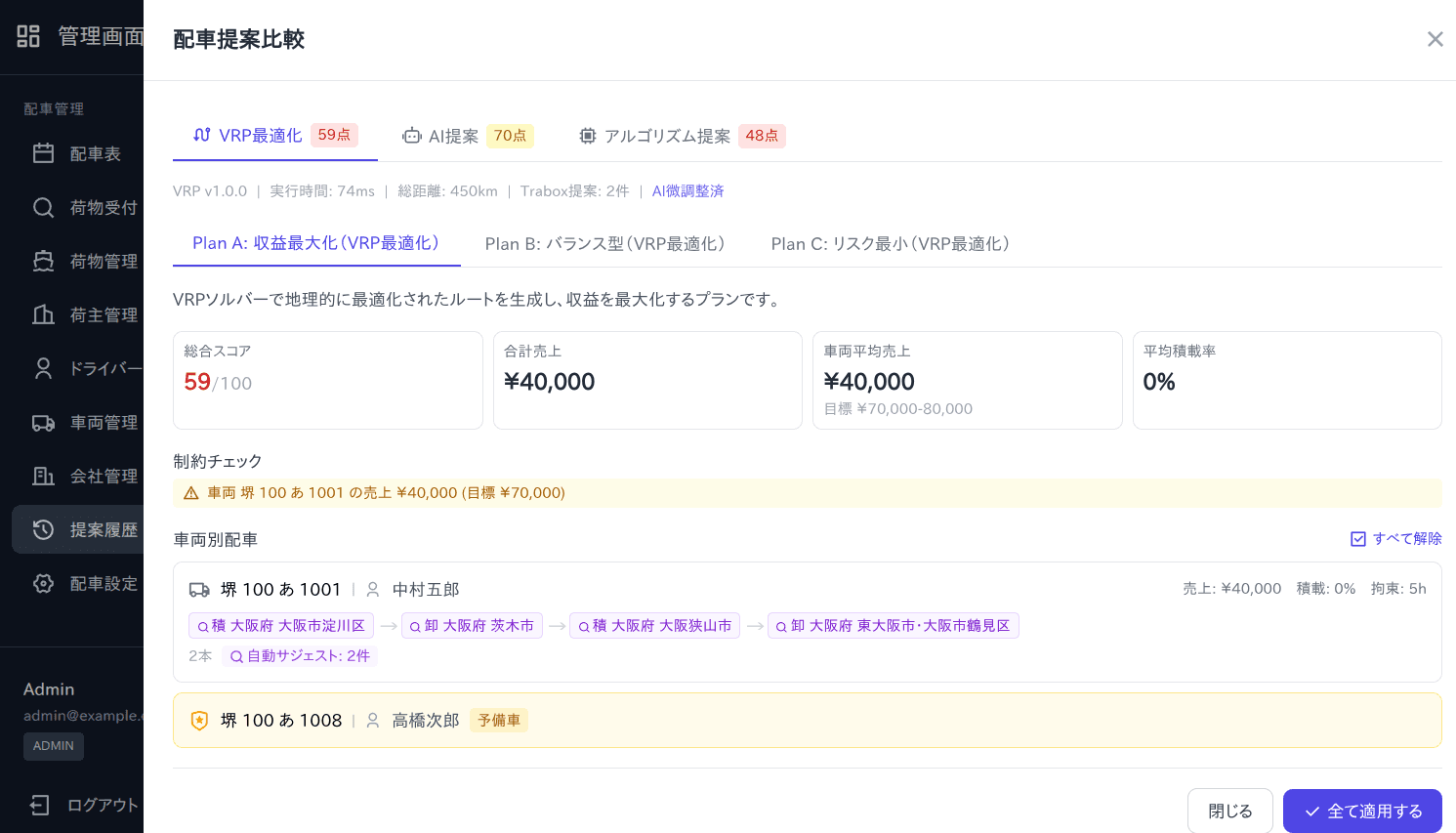 混載便配車最適化ソフトウェアの開発
